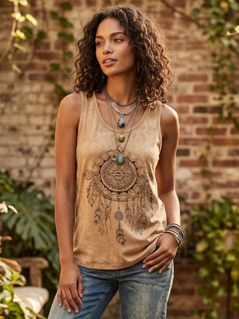 90s Tan Dream Catcher Racerback Tank Small 

#festival